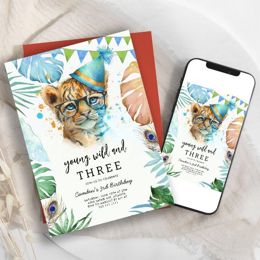 Jong Wild & Drie Safari Dieren Verjaardag Kaart