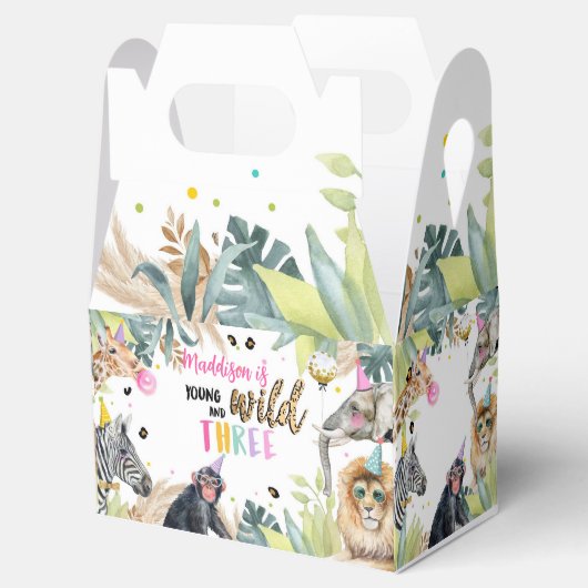 Jong Wild Drie Safari Party Dieren 3e Verjaardag Bedankdoosjes (Geopend)