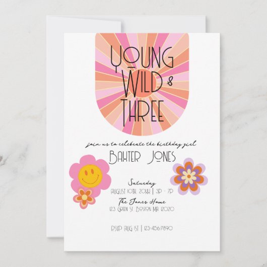 Jong, Wild & Drie | Uitnodiging voor 3e verjaardag (Voorkant)