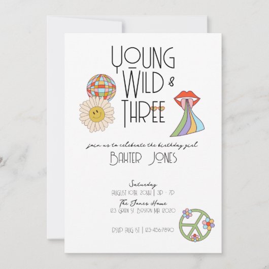 Jong, Wild & Drie | Uitnodiging voor 3e verjaardag (Voorkant)