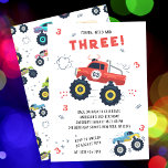 Jong Wild Drie Verjaardag Kinder Monster Auto Truc Kaart<br><div class="desc">Young Wild and Three 3rd Birthday Kinder Monster Car Trucks Invitation kenmerkt schattige en kleurrijke monsterwagens met de tekst "Young, wild and Three!" in een modern rood typografiescript dat voorzien is van het nummer 3 en doedels. Ideaal voor kinderen op feestjes van derden. Verzend in de post of download eenvoudig...</div>