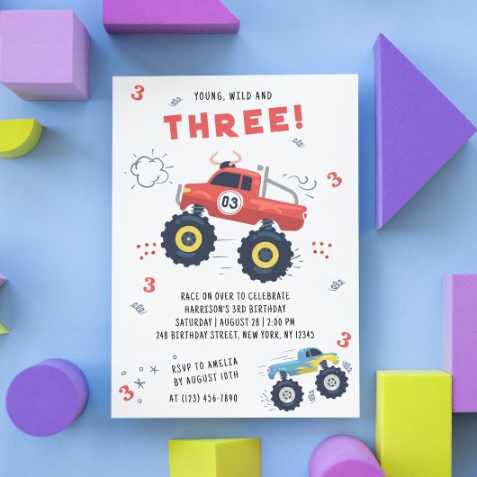 Jong Wild Drie Verjaardag Kinder Monster Auto Truc Kaart