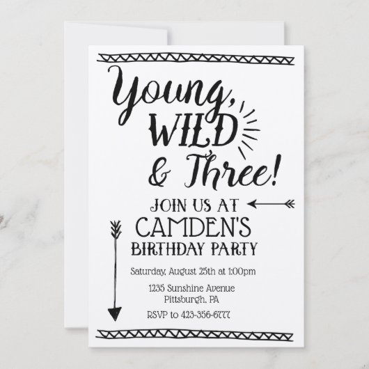 Jong, Wild & Drie Verjaardag uitnodiging (Voorkant)