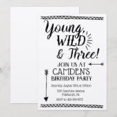 Jong, Wild & Drie Verjaardag uitnodiging (Voorkant / Achterkant)