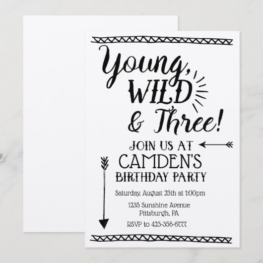 Jong, Wild & Drie Verjaardag uitnodiging (Voorkant / Achterkant)
