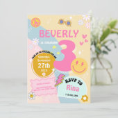 Jong, Wild & Drie Verjaardagen Uitnodigen - Groovy Kaart (Staand voorkant)