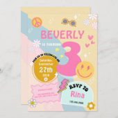 Jong, Wild & Drie Verjaardagen Uitnodigen - Groovy Kaart (Voorkant / Achterkant)