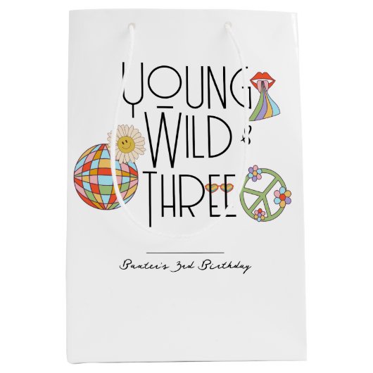 Jong, Wild & Drie | Verjaardagscadeauzak | Boho Medium Cadeauzakje (Voorkant)