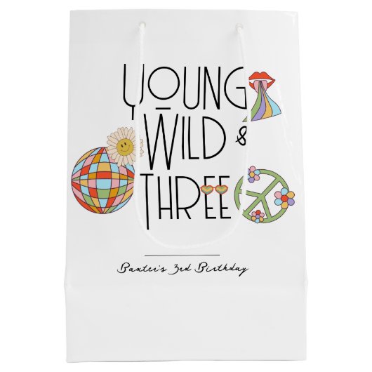 Jong, Wild & Drie | Verjaardagscadeauzak | Boho Medium Cadeauzakje (Achterkant)