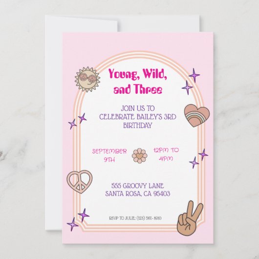 Jong, wild, & drie verjaardagsuitnodiging kaart (Voorkant)
