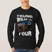 Jong, Wild en 4e verjaardag Jongen Monster Truck P T-shirt (Voorkant)