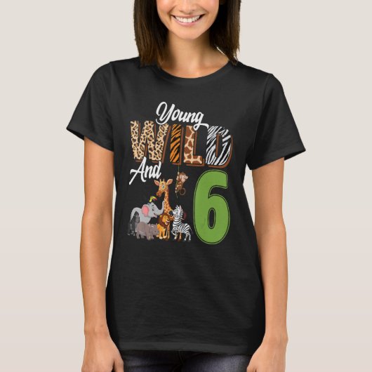 Jong wild en 6 jaar oud 6e verjaardag Safari Zoo T-shirt (Voorkant)