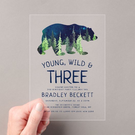 Jong, Wild en Drie | 3e verjaardag Acryl Uitnodigingen (Insitu (Draagbaar))
