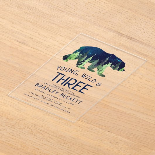 Jong, Wild en Drie | 3e verjaardag Acryl Uitnodigingen (Laagn)
