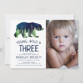 Jong, Wild en Drie | 3e verjaardag foto Kaart (Voorkant)