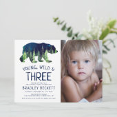 Jong, Wild en Drie | 3e verjaardag foto Kaart (Staand voorkant)
