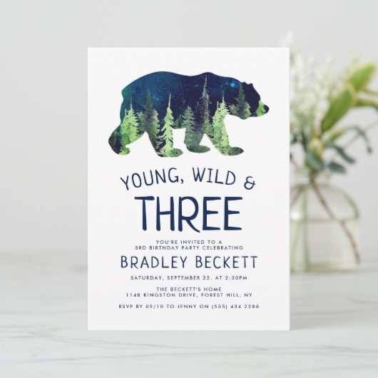 Jong, Wild en Drie | 3e verjaardag Kaart (Staand voorkant)