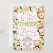 Jong Wild en drie, 3e Verjaardag Oerwoud Dieren Kaart (Voorkant)