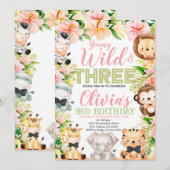 Jong Wild en drie, 3e Verjaardag Oerwoud Dieren Kaart (Voorkant / Achterkant)