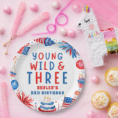 Jong Wild en Drie 4 juli 3 Verjaardag Papieren Bordje (Feest)