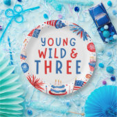 Jong Wild en Drie 4 juli 3 Verjaardag Papieren Bordje (Feest)