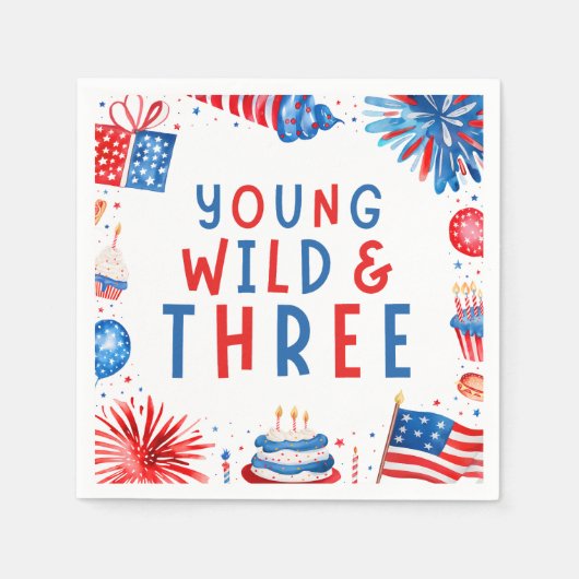 Jong Wild en Drie 4 juli 3 Verjaardag Servet (Voorkant)