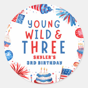 Jong Wild en Drie 4 juli 3e verjaardag Ronde Sticker