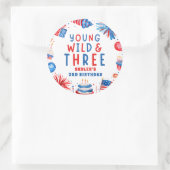 Jong Wild en Drie 4 juli 3e verjaardag Ronde Sticker (Tas)