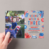 Jong Wild en Drie 4th Juli 3rd Verjaardagsfeest Acryl Uitnodigingen (Insitu (Draagbaar))