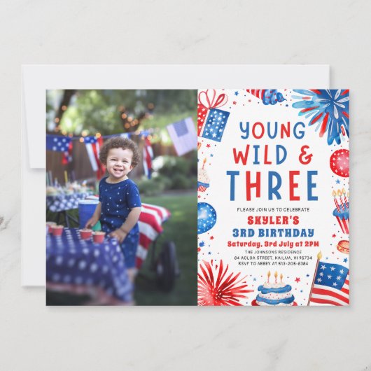 Jong Wild en Drie 4th Juli 3rd Verjaardagsfeest Kaart (Voorkant)