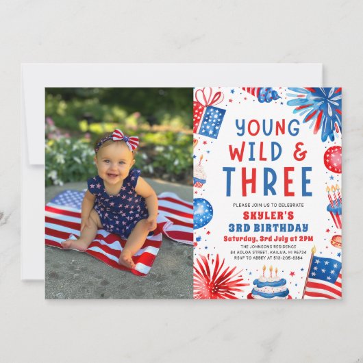 Jong Wild en Drie 4th Juli 3rd Verjaardagsfeest Kaart (Voorkant)