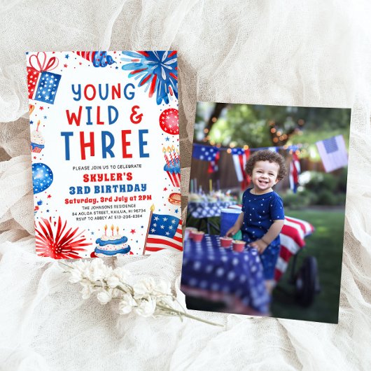Jong Wild en Drie 4th Juli 3rd Verjaardagsfeest Kaart