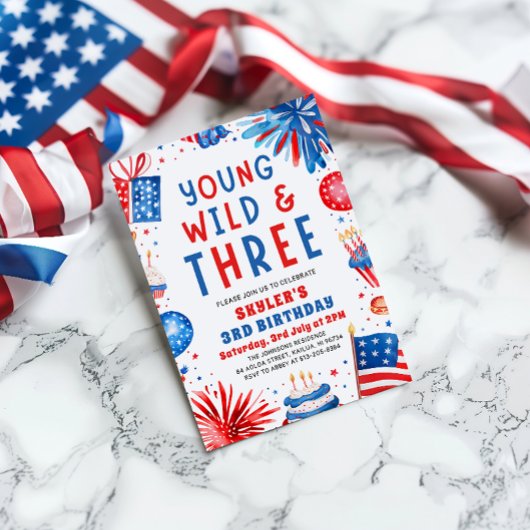 Jong Wild en Drie 4th Juli 3rd Verjaardagsfeest Kaart
