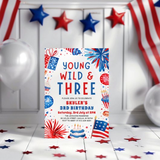 Jong Wild en Drie 4th Juli 3rd Verjaardagsfeest Kaart