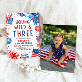Jong Wild en Drie 4th Juli 3rd Verjaardagsfeest Kaart