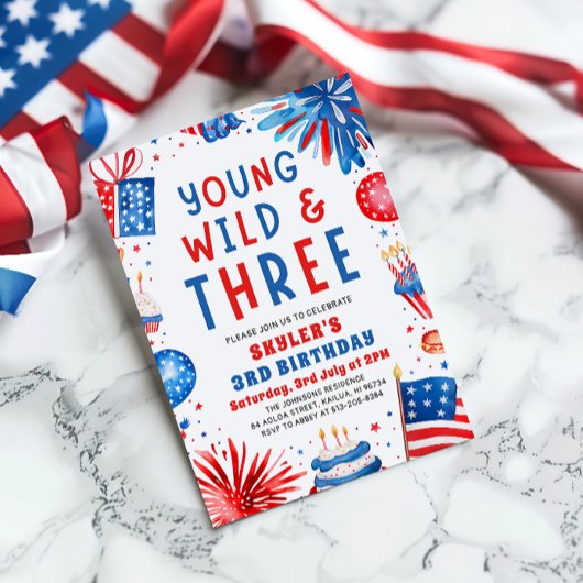 Jong Wild en Drie 4th Juli 3rd Verjaardagsfeest Kaart