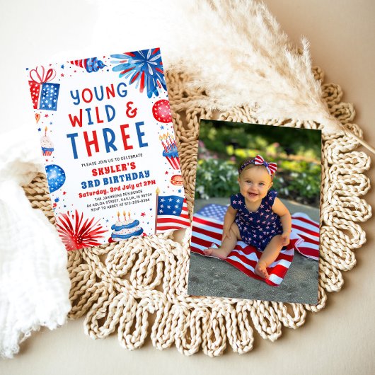 Jong Wild en Drie 4th Juli 3rd Verjaardagsfeest Kaart