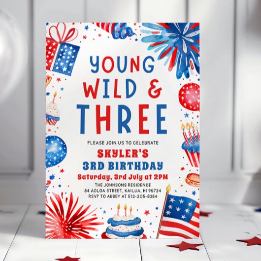 Jong Wild en Drie 4th Juli 3rd Verjaardagsfeest Kaart