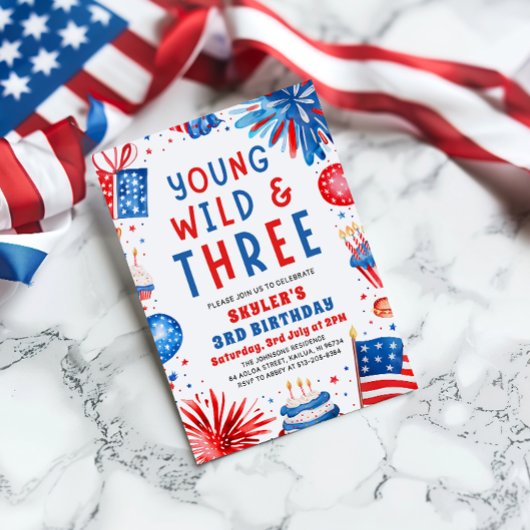 Jong Wild en Drie 4th Juli 3rd Verjaardagsfeest Kaart