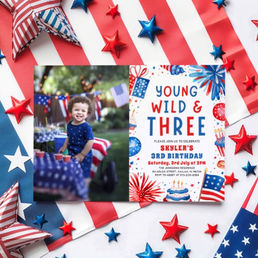 Jong Wild en Drie 4th Juli 3rd Verjaardagsfeest Kaart