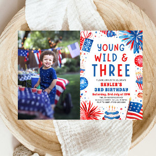 Jong Wild en Drie 4th Juli 3rd Verjaardagsfeest Kaart