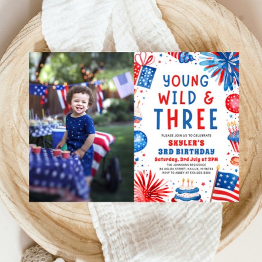 Jong Wild en Drie 4th Juli 3rd Verjaardagsfeest Kaart