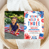 Jong Wild en Drie 4th Juli 3rd Verjaardagsfeest Kaart