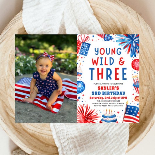 Jong Wild en Drie 4th Juli 3rd Verjaardagsfeest Kaart