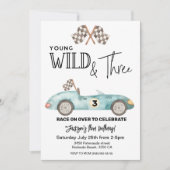 Jong, Wild en DRIE Blauwe raceauto 3e verjaardag Kaart (Voorkant)