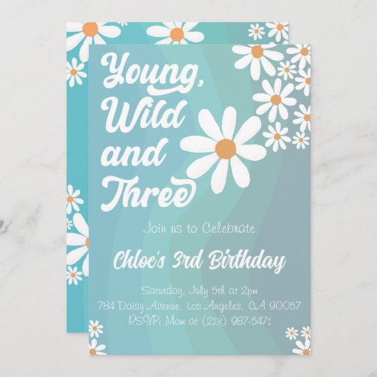 Jong Wild en Drie Blauwe Uitnodiging (Voorkant / Achterkant)