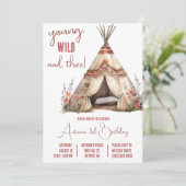 Jong, wild en drie! Boho TeePee verjaardagsfeestje Kaart (Staand voorkant)