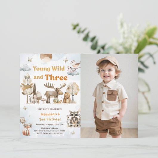 Jong Wild en Drie Bosdieren 3de Foto  Kaart (Staand voorkant)