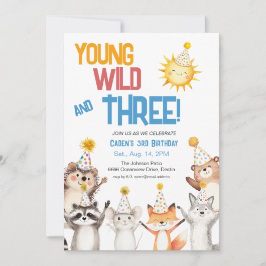 Jong Wild en Drie Dierentuin Dieren Kaart (Voorkant)