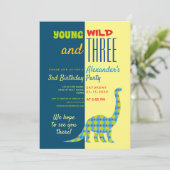 Jong Wild en Drie Dinosaur 3e Verjaardag Kaart (Staand voorkant)